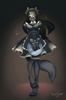 animal_ears furry furry_female highres maid maid_clothes scp-1471 scp_foundation sharp_teeth tail teeth tongue wolf_ears wolf_girl wolf_tail