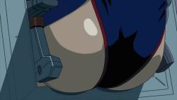 00s 1girl animated anime_screenshot ass ass_focus blue_hair bodysuit breasts climbing close-up curvy embarrassed female_focus from_behind fujimura_shizuru garter_straps head_out_of_frame highleg highleg_leotard highres huge_ass impossible_clothes large_breasts leotard long_hair looking_at_viewer looking_back lower_body night outdoors pilot pilot_suit shinkon_gattai_godannar!! shiny_clothes shiny_skin solo struggling stuck tagme thighhighs thong_leotard video