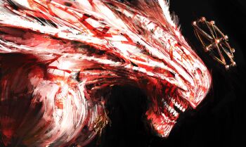 1other absurdres black_background chest_markings eight-handed_wheel four_eyes highres jujutsu_kaisen kyezzzz looking_ahead mahoraga_(jujutsu_kaisen) monster open_mouth shikigami simple_background solo teeth wheel wheel_of_dharma wings_as_eyes