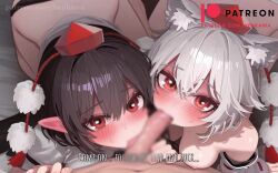 1boy 2girls :p animal_ears animated audible_internal_cumshot audible_speech bird_wings black_hair black_panties black_wings blinking blush bouncing_ass bouncing_breasts breasts clothed_sex clothes_lift cooperative_fellatio cum cum_in_mouth cum_overflow cumdrip deep_penetration detached_sleeves ejaculation erection fellatio female_orgasm ffm_threesome geta girl_on_top grey_hair group_sex hair_between_eyes harem hat henkawa hetero highres internal_cumshot inubashiri_momiji japanese_audio licking licking_penis live2d looking_at_viewer moaning multiple_girls open_mouth oral orgasm panties panty_pull penis pom_pom_(clothes) pov red_eyes red_hat ribbon-trimmed_sleeves ribbon_trim saliva shameimaru_aya short_hair sound subtitled sweat tagme tail teamwork_(sexual) tengu tengu-geta threesome tokin_hat tongue tongue_out touhou underwear veins veiny_penis video white_hair white_panties wings winking_(animated) wolf_ears wolf_girl wolf_tail