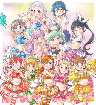 6+girls :d ;) aqua_hair arashi_chisato arched_bangs arm_up armpit_crease armpits bikini black_bra black_hair black_panties blonde_hair blue_bikini blue_eyes blue_gloves blue_hair blue_neckerchief blue_skirt blunt_bangs bra braid breasts brown_hair cat_cutout cat_lingerie cheerleader cleavage cleavage_cutout closed_mouth clothing_cutout collarbone commentary_request cosplay cross-laced_bikini cross-laced_clothes crossed_bangs double_bun elbow_gloves everyone flower frilled_bra frills front-tie_bikini_top front-tie_top gloves gradient_hair green_bikini green_eyes green_neckerchief green_skirt green_socks grey_hair grin hair_between_eyes hair_bun hair_flower hair_ornament hair_ribbon hazuki_ren headphones headset heanna_sumire high_ponytail highres holding holding_pom_poms index_fingers_raised large_breasts long_hair looking_at_viewer love_live! love_live!_days:_love_live!_general_magazine love_live!_school_idol_festival love_live!_superstar!! low_twintails medium_breasts miniskirt multicolored_hair multiple_girls navel neckerchief off-shoulder_shirt off_shoulder one_eye_closed onitsuka_natsumi onitsuka_tomari open_mouth orange_eyes orange_hair orange_neckerchief orange_skirt orange_thighhighs over-kneehighs own_hands_together palms_together panties pink_bikini pink_eyes pink_gloves pink_hair pink_neckerchief pink_skirt pink_socks pom_pom_(cheerleading) pom_poms ponytail puffy_short_sleeves puffy_sleeves purple_eyes purple_hair purple_neckerchief purple_skirt red_gloves red_hair red_neckerchief red_skirt red_thighhighs ribbon sailor_collar sakurakoji_kinako shibuya_kanon shirt short_hair short_hair_with_long_locks short_sleeves side_braids signature single_hair_bun skirt small_breasts smile socks split_mouth stomach striped_bikini striped_clothes striped_gloves striped_socks striped_thighhighs swept_bangs swimsuit takaramonozu takecho tang_keke teeth thighhighs twintails underwear upper_teeth_only very_long_hair wakana_shiki white_bra white_flower white_gloves white_hair white_panties white_ribbon white_sailor_collar white_shirt white_thighhighs wien_margarete yellow_eyes yellow_gloves yellow_neckerchief yellow_skirt yellow_thighhighs yoneme_mei zettai_ryouiki