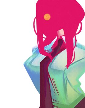 1girl aroirnn black_necktie breasts chainsaw_man collared_shirt highres large_breasts long_hair looking_at_viewer makima_(chainsaw_man) necktie red_hair ringed_eyes shirt simple_background solo white_background white_shirt yellow_eyes