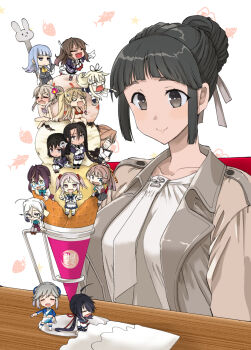 6+girls akigumo_(kancolle) akigumo_kai_ni_(kancolle) alternate_hairstyle ashigara_(kancolle) ashigara_kai_ni_(kancolle) bikini black_hair blue_hair blunt_bangs braid breasts brown_hair cleavage closed_eyes closed_mouth crossed_arms double_v fang food glasses gloves grey_hair haguro_(kancolle) haguro_kai_ni_(kancolle) hair_bun hair_ornament hair_over_one_eye hair_ribbon hatsukaze_(kancolle) highres ice_cream ice_cream_cone jacket kako_(kancolle) kantai_collection kazagumo_(kancolle) large_breasts long_hair long_sleeves medium_breasts mini_person minigirl multicolored_hair multiple_girls myoukou_(kancolle) nachi_(kancolle) nachi_kai_ni_(kancolle) o_o okinami_(kancolle) okinami_kai_ni_(kancolle) open_mouth original pink_hair pointing pola_(kancolle) purple_hair race_queen ribbon sailor_collar sazanami_(kancolle) sazanami_kai_(kancolle) school_uniform serafuku side_braid side_ponytail single_hair_bun sitting skirt smile star_(symbol) sweat swimsuit table tsuji_kazuho twintails usugumo_(kancolle) usugumo_(race_queen)_(kancolle) v yuudachi_(kancolle) yuudachi_kai_ni_(kancolle) zara_(kancolle)