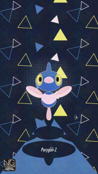 alternate_color beak full_body gen_4_pokemon highres horns looking_at_viewer meme_(sleepsheep) nintendo no_humans pokemon pokemon_(creature) pokemon_focus porygon-z shiny_pokemon single_horn solo triangle yellow_eyes