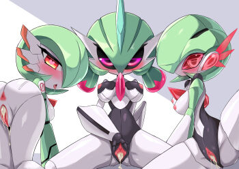 3girls aftersex all_fours anus arm_behind_back ass black_sclera black_skin blue_hair blush bob_cut breasts breasts_apart clitoral_hood clitoris colored_sclera colored_skin completely_nude cum cum_in_pussy cumdrip drooling female_focus from_behind gardevoir gen_3_pokemon green_hair green_skin hair_between_eyes hair_over_one_eye half-closed_eyes heart heart-shaped_pupils highres humanoid_robot iron_valiant joints leg_up looking_at_viewer looking_back medium_breasts medium_hair mohawk multicolored_hair multicolored_skin multiple_girls nintendo nipples no_mouth nose_blush nude one_eye_covered open_mouth orange_eyes pixel_eyes pokemon pokemon_(creature) presenting pussy red_eyes red_hair red_sclera robot robot_joints saliva short_hair simple_background sitting spread_legs spread_pussy straight-on symbol-shaped_pupils thighs tongue tongue_out twintails two-tone_skin uncensored urethra white_background white_skin zerokun135