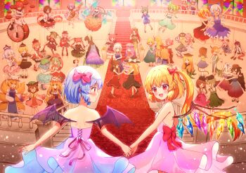 Rule 34 | > <, 6+girls, :d, :o, absurdres, alcohol, alternate costume, animal ears, antennae, antlers, arm up, armpit crease, armpits, arms around waist, asymmetrical footwear, back bow, backless dress, backless outfit, bamboo, bare arms, bare back, bare shoulders, barefoot, bat wings, beamed eighth notes, beret, bird ears, bird wings, biwa lute, black bow, black dress, black footwear, black hair, black hairband, black hat, black shirt, black shorts, black thighhighs, black wings, blonde hair, blouse, blue bow, blue dress, blue eyes, blue fire, blue footwear, blue hair, blue kimono, blue romper, blue skirt, blue tabard, blunt bangs, blush, book, boots, bow, bow (music), bowtie, braid, breasts, bright pupils, brown dress, brown eyes, brown footwear, brown hair, brown hat, brown horns, bubble skirt, bun cover, buttons, cape, cat ears, cat tail, chain, chained legs, character request, check character, chen, china dress, chinese clothes, choujuu gigaku, circlet, cirno, cleavage, clenched hand, closed eyes, closed mouth, clothing cutout, collared shirt, cowboy hat, crescent, crescent hat ornament, crescent moon, cross-laced clothes, cross-laced dress, crossed arms, crystal, cuffs, cup, curtained hair, daiyousei, dancing, demon wings, detached wings, dog ears, dog girl, dog tail, dot mouth, double bun, dragon girl, dragon tail, dress, drum, drum set, drumsticks, eighth note, elbow rest, electric guitar, embarrassed, everyone, expressionless, extra ears, eyeball, fairy, fairy wings, feathered wings, fire, flandre scarlet, flat cap, floating, floating mask, flower, flying, footwear bow, fox ears, fox tail, frilled hair tubes, frilled ribbon, frilled skirt, frilled wrist cuffs, frills, fujiwara no mokou, gradient clothes, gradient dress, green bow, green dress, green eyes, green footwear, green hair, green hat, green scales, green shirt, green skirt, green tail, grey bow, grey hair, guitar, hair between eyes, hair bobbles, hair bow, hair bun, hair flower, hair ornament, hair ribbon, hair tubes, hairband, hakurei reimu, hand fan, hand in pocket, hand on own cheek, hand on own chin, hand on own face, happy, hat, hat bow, hat ornament, hat ribbon, hata no kokoro, head rest, head wings, heart, heart button, heart hair ornament, heart of string, high heels, highres, holding, holding book, holding fan, holding hands, holding instrument, holding microphone, holding plant, holding violin, hong meiling, horikawa raiko, horn bow, horn ornament, horn ribbon, horns, hoshiguma yuugi, hugging book, hugging object, hyottoko mask, ibaraki kasen, ibuki suika, ice, ice wings, indoors, instrument, izayoi sakuya, jacket, japanese clothes, jewelry, jumping, jumpsuit, kaenbyou rin, kagiyama hina, kamishirasawa keine, kasodani kyouko, kawashiro nitori, keyboard (instrument), kicchou yachie, kimono, kirisame marisa, koakuma, komeiji koishi, komeiji satori, koto (instrument), kurokoma saki, large bow, layered dress, layered skirt, light blush, locked arms, long hair, long sidelocks, long skirt, long sleeves, looking at another, low-tied long hair, lunasa prismriver, lute (instrument), lyrica prismriver, maid headdress, mask, matara okina, merlin prismriver, microphone, midriff, mismatched footwear, mitsudomoe (shape), mitsugashira enoko, mizuhashi parsee, mob cap, monkey girl, monkey tail, moon, motion lines, multicolored dress, multicolored hair, multicolored wings, multiple girls, multiple hair bows, multiple tails, music, musical note, musical staff, myouga (plant), mystia lorelei, navel, neck ribbon, necklace, necktie, nekomata, nene man, nishida satono, noh mask, o-ring, off-shoulder dress, off shoulder, one eye closed, oni, oni mask, open mouth, orange hair, orange kimono, orange skirt, outstretched arms, parted bangs, party, patchouli knowledge, pegasus wings, pink bow, pink dress, pink eyes, pink hair, pink hat, pink vest, plant, playing instrument, pleated dress, pointy ears, pom pom (clothes), puffy short sleeves, puffy sleeves, pumpkin skirt, purple bow, purple dress, purple eyes, purple hair, purple horns, purple tail, quarter note, raised fist, red bow, red bowtie, red dress, red eyes, red hair, red horns, red necktie, red ribbon, red tail, red vest, reiuji utsuho, remilia scarlet, ribbon, romper, rubbing eyes, rumia, sakazuki, sake, sandals, see-through cleavage, see-through clothes, shackles, sharp sign, sharp teeth, sheep horns, shirt, shoes, short hair, short hair with long locks, short sleeves, shorts, siblings, side braid, side ponytail, side slit, sidelocks, singing, single braid, single horn, sisters, sitting, sitting on drum, sixteenth note, skirt, skirt set, sleepy, sleeveless, small breasts, smile, socks, son biten, speaker, stained glass, stairs, standing, standing on one leg, star (symbol), star hat ornament, straight hair, streaked hair, suit jacket, suspender shorts, suspenders, tabard, tail, tate eboshi, teeth, teireida mai, tenkajin chiyari, thighhighs, third eye, tokin hat, tomoe (symbol), touhou, toutetsu yuuma, transparent wings, trumpet, tsukumo benben, tsukumo yatsuhashi, turtle shell, twin braids, twintails, two side up, two tails, very long hair, very long tail, vest, violin, waist bow, waist ribbon, waistcoat, white bow, white dress, white flower, white footwear, white hair, white jacket, white pupils, white skirt, white socks, white thighhighs, white wings, wide sleeves, window, winged hat, wings, witch hat, wriggle nightbug, wrist cuffs, yakumo ran, yakumo yukari, yellow bow, yellow dress, yellow eyes, yellow shirt, zouri