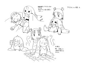 1boy 1girl :3 absurdres acting animal_ears animal_focus bathing blush_stickers carrying reference_sheet digimon digimon_(creature) digimon_tamers disgust expressionless floor grabbing_from_behind highres horns lee_shaochung lying monochrome official_art scan sequential simple_background single_horn size_difference sleeping standing tail tears terriermon translation_request white_background