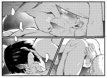 Rule 34 | 2boys, 69, absurdres, adam's apple, amputee, anal fingering, ass, bandaged arm, bandages, blush, closed eyes, commentary, english commentary, facial mark, fellatio, fingering, greyscale, highres, male focus, monochrome, multiple boys, naruto (series), oral, penis, penis grab, pubic hair, puff of air, short hair, themidnights0ng, thighs, uchiha sasuke, uzumaki naruto, whisker markings, yaoi