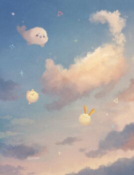 cat cloud cloudy_sky commentary evening no_humans original outdoors penpen_(pencopeco) seal_(animal) sky sky_focus symbol-only_commentary