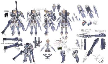 absurdres blonde_hair commentary_request highres leotard longinus-beta_(starward) m1_bazooka mecha mecha_musume mechanical_legs nekomater2 reference_sheet robot rocket_launcher starward thighs thrusters weapon