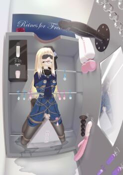 Rule 34 | 1girl, absurdres, alex ven3, anal beads, bdsm, black collar, black hat, blindfold, blue jacket, blush, bondage, bound, brown pantyhose, censored, collar, commentary request, condom, cum, dildo, fate (series), flower, fur collar, gag, grey flower, hair flower, hair ornament, hat, heart, heart censor, highres, jacket, lactation, lord el-melloi ii case files, milking machine, mirror, pantyhose, reines el-melloi archisorte, restrained, sex toy, shibari, shoes, solo, tears, tongue, tongue out, torn clothes, torn pantyhose, used condom, vibrator