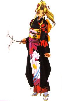 1990s_(style) blonde_hair bad_tag high_heels japanese_clothes kimono kotobuki_tsukasa official_art sofia sofia_(toushinden) tamsoft toushinden