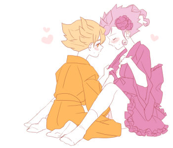 Rule 34 | 1089666666, 2girls, bad id, bad pixiv id, blush, breasts, closed eyes, genderswap, genderswap (mtf), heart, inazuma eleven (series), inazuma eleven go, japanese clothes, kimono, matsukaze tenma, multiple girls, nipples, open clothes, ouse (otussger), simple background, sitting, small breasts, socks, wariza, white background