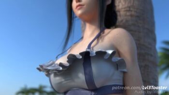 1girl 3d animated black_hair bouncing_breasts breasts breasts_out final_fantasy final_fantasy_vii final_fantasy_vii_rebirth final_fantasy_vii_remake lvl3toaster nipples outdoors solo sound swimsuit tagme tifa_lockhart tifa_lockhart_(shining_spirit) upper_body video volkor