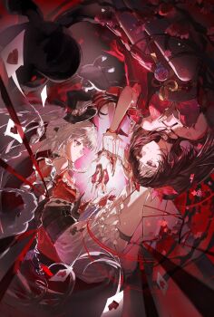 Rule 34 | 2girls, absurdres, ascot, bare shoulders, bdsm, bell, black choker, black gloves, black hair, black hat, black sash, blonde hair, bondage, bound, bow, braid, breasts, brown hair, butterfly-shaped pupils, chinese commentary, choker, circle facial mark, closed eyes, clothing cutout, commentary request, criss-cross halter, detached sleeves, diamond (shape), diamond facial mark, diamond on cheek, dress, facial mark, fish, floating hair, floating ribbon, flower, flower tattoo, fox mask, frilled shirt, frilled skirt, frilled sleeves, frills, gloves, goldfish, grey hair, gun, hair bow, hair ribbon, halterneck, handgun, hat, hat ornament, hat ribbon, heart, heart facial mark, heart on cheek, highres, holding hands, honkai: star rail, honkai (series), japanese clothes, long hair, looking at viewer, lying, mark under both eyes, mask, mask on head, medium breasts, mini hat, mini top hat, mob cap, multicolored hair, multiple girls, neck bell, on back, open mouth, pink eyes, pink theme, poker, puffy short sleeves, puffy sleeves, puppet, puppet strings, rabbit ear headwear, rabbit hat ornament, red bow, red dress, red eyes, red ribbon, red rope, red sleeves, red theme, revolver, ribbon, rope, sash, shirt, short hair, short sleeves, shoulder cutout, side ponytail, single glove, skirt, smile, snubnosed revolver, sparkle (honkai: star rail), sparxie (honkai: star rail), supplicant mask, symbol-shaped pupils, tattoo, thigh strap, thumbs up emoji, top hat, twintails, upside-down, very long hair, water balloon, water yoyo, weapon, white hair, zzzzzm jiangzhouzi