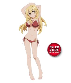 1girl :d armpits barefoot blonde_hair bra feet leozurcxxx long_hair open_mouth panties shokuhou_misaki smile solo swimsuit toaru_kagaku_no_railgun toaru_majutsu_no_index transparent_background underwear yellow_eyes