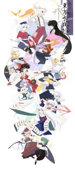 6+girls @_@ absurdres alice_margatroid animal_ears animal_hat antennae apron arrow_(projectile) ascot bamboo_print between_fingers bird_ears bird_wings black_bow black_bowtie black_cape black_hair black_hairband black_jacket black_pants blazer blonde_hair blue_dress blue_eyes blue_hat blue_kimono blue_skirt blue_tabard blue_vest book bow bow_(weapon) bowtie braid breasts brown_eyes brown_hat cape capelet closed_mouth collared_shirt commentary cross cross_print crt599 detached_sleeves dress dual_persona english_commentary ex-keine fire floppy_ears fox_tail frilled_bow frilled_hair_tubes frilled_hairband frills fujiwara_no_mokou gap_(touhou) gohei green_eyes green_hair green_vest grey_hair grin hair_bow hair_tubes hairband hakurei_reimu hand_fan hands_in_opposite_sleeves hat hat_bow hat_ribbon highres hitodama holding holding_arrow holding_book holding_bow_(weapon) holding_fan holding_gohei holding_knife holding_microphone holding_polearm holding_sword holding_weapon hourai_doll houraisan_kaguya imperishable_night inaba_tewi izayoi_sakuya jacket japanese_clothes kamishirasawa_keine katana kimono kirisame_marisa kitsune knife knives_between_fingers konpaku_youmu konpaku_youmu_(ghost) lance lolita_hairband long_hair long_sleeves looking_at_viewer maid_headdress microphone mini-hakkero mob_cap moon_print multiple_girls multiple_tails music mystia_lorelei nurse_cap ofuda ofuda_on_clothes open_mouth pants pink_dress pink_eyes pink_hair pink_shirt polearm print_hat print_shirt print_skirt puffy_short_sleeves puffy_sleeves purple_dress purple_eyes purple_hair purple_tabard pyrokinesis rabbit_ears rabbit_girl rabbit_tail red_ascot red_bow red_cape red_cross red_dress red_eyes red_hairband red_pants red_ribbon red_skirt reisen_udongein_inaba remilia_scarlet ribbon ribbon-trimmed_sleeves ribbon_trim saigyouji_yuyuko scroll shanghai_doll sheath shirt short_sleeves side_braid singing single_braid skirt skirt_set smile spear_the_gungnir suspenders sword tabard tail touhou triangular_headpiece two-sided_cape two-sided_fabric two-tone_dress unsheathing very_long_hair vest waist_apron weapon white_bow white_capelet white_dress white_hat white_shirt white_skirt wide_sleeves winged_hat wings witch_hat wriggle_nightbug yagokoro_eirin yakumo_ran yakumo_yukari yellow_ascot