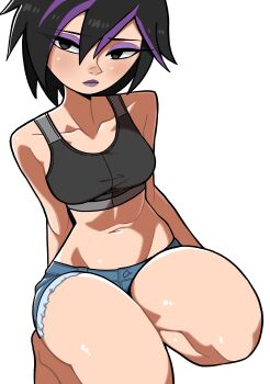 absurdres big_hero_6 colored_tips eyeliner gogo_tomago highres makeup midriff multicolored_hair n_k_m non-web_source short_shorts shorts solo thighs