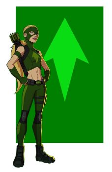 1girl arrow_(projectile) artemis_crock belt blonde_hair boots dc_comics domino_mask eye_mask gloves highres jerome-k-moore knee_pads mask md5_mismatch midriff ponytail resolution_mismatch source_larger superhero_costume young_justice