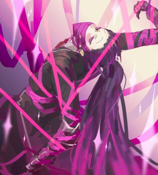 1boy black_hair black_shirt blue_eyes chinese_commentary collared_shirt colored_sclera commentary_request gag ggezi high_ponytail highres hong_lu_(project_moon) improvised_gag limbus_company long_hair male_focus necktie pink_ribbon ponytail project_moon purple_sclera red_necktie ribbon shirt sketch tape tape_gag very_long_hair