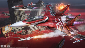 3d absurdres aircraft airplane camouflage evangelion:_3.0_you_can_(not)_redo fighter_jet highres lolicon_(lolicon42051636) military_vehicle missile neon_genesis_evangelion no_humans ocean photoshop_(medium) r-73_vympel r-77_vympel rebuild_of_evangelion red_ocean ruins souryuu_asuka_langley su-30 third-party_edit war_thunder