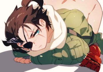 Rule 34 | big boss, blue eyes, breasts, brown hair, eyepatch, genderswap, genderswap (mtf), metal gear (series), metal gear solid, metal gear solid v: the phantom pain, non-web source, norasame (dagako), open clothes, open shirt, ponytail, scar, scar on face, scarf, venom snake