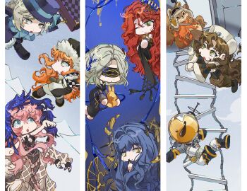 1boy 6+girls :o ;( absurdres aircraft arcana_(paradise_regained)_(reverse:1999) arcana_(reverse:1999) black_boots black_coat black_dress black_veil blindfold blue_bow blue_hair blue_veil boater_hat boots bow brown_boots brown_coat brown_hat buddy_fairchild centauroid chibi chimera cloud coat colored_tears dress ferrofluid finger_to_mouth fishbowl_helmet fur-trimmed_coat fur-trimmed_hood fur_hat fur_trim gloves green_eyes grey_eyes grey_hair grey_sky hair_bun hat hat_bow helicopter highres holding holding_suitcase hood jumpsuit looking_at_another looking_at_viewer moldir_(reverse:1999) monster_girl mountain multiple_girls nautika_(reverse:1999) object_head orange_hair papakha reverse:1999 rope_ladder short_hair single_side_bun single_tear sky sonetto_(reverse:1999) sonetto_(winter)_(reverse:1999) sophia_(manus_vindictae)_(reverse:1999) sophia_(reverse:1999) squirrel strapless strapless_dress suitcase sweat talons taur triptych_(art) two-tone_veil ulrich_(reverse:1999) unhyang unilog_(reverse:1999) urd_(reverse:1999) veil vertin_(reverse:1999) vertin_(winter)_(reverse:1999) wand_in_head white_gloves white_hat white_jumpsuit yellow_eyes