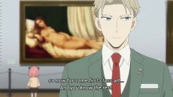 animated anime_screenshot anya_(spy_x_family) blonde_hair breasts museum painting_(action) pink_hair sound spy_x_family statue subtitled tagme twilight_(spy_x_family) video
