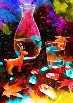 animal antlers cup horns ice leaf liquid maple_leaf no_humans nomiya_(no_38) original tail twitter_username