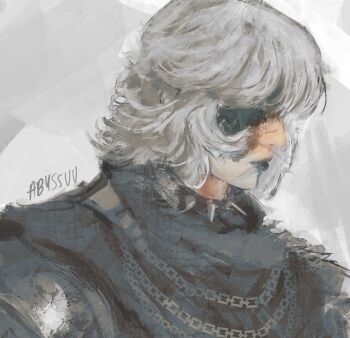 abyssmalenia blue_lips chain character_request collar copyright_request grey_hair highres short_hair spiked_collar spikes