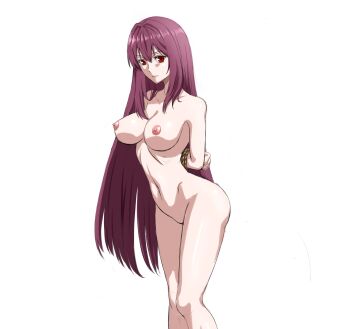 1girl breasts highres large_breasts long_hair nude pmh purple_hair red_eyes