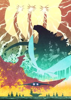 1other aircraft aircraft_carrier airplane battleship beak breath_weapon bubble bug commentary debris electricity fighter_jet fire flying giant giant_insect giant_monster glowing godzilla godzilla:_king_of_the_monsters godzilla_(monsterverse) godzilla_(series) horns insect insect_wings kaiju king_ghidorah military_vehicle monsterverse moth mothra mothra_(monsterverse) multiple_heads ocean perori_(peroringa) radio_antenna rodan rodan_(monsterverse) ship silhouette spines tail talons thrusters warship water watercraft wings