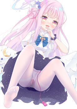 1girl :3 blue_archive blue_bow blue_bowtie blush bow bow_panties bowtie breasts buttons capelet censored clothing_aside collared_dress controller crescent donut_hair_bun dress feathered_wings feet female_focus female_masturbation flower from_below gradient_hair hair_bun hair_flower hair_ornament hair_ribbon halo hand_to_own_mouth hand_up happy highres legs long_hair low_wings masturbation mika_(blue_archive) mosaic_censoring multicolored_eyes multicolored_hair object_insertion open_mouth orange_eyes panties panties_aside panties_under_pantyhose pantyhose pink_hair purple_eyes purple_flower pussy pussy_juice remote_control remote_control_vibrator ribbon see-through_clothes sex_toy sidelocks simple_background small_breasts smile solo thighband_pantyhose two-sided_dress two-sided_fabric underwear upskirt vaginal vaginal_object_insertion vibrator vibrator_cord vibrator_under_clothes wet wet_clothes wet_panties white_background white_capelet white_dress white_panties white_pantyhose white_ribbon white_wings wing_ornament wings wrist_cuffs yottacc