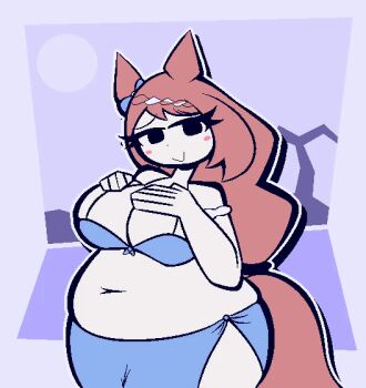 Rule 34 | 1girl, animal ears, animated, animated gif, bikini, black eyes, blue bikini, blush stickers, breasts, brown hair, closed mouth, fat, horse ears, horse tail, huge breasts, looking at viewer, navel, outdoors, smile, sun, super creek (umamusume), swimsuit, tail, thick thighs, thighs, umamusume, woah maaan