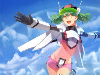 1girl bad_id bad_pixiv_id cosplay female_focus green_hair macross macross_frontier macross_frontier:_itsuwari_no_utahime mecha mecha_musume ranka_lee robot shion_(kizuro) solo vf-25 vf-25_(cosplay)