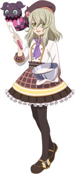 Rule 34 | 1girl, artist request, black pantyhose, blonde hair, bow, bowl, brown dress, brown hat, brown shoes, creature, doll, dress, drooling, elize lutus, elize lutus (valentine), full body, game cg, green eyes, hat, highres, holding, holding bowl, looking at viewer, medium hair, neckerchief, official alternate costume, official art, open mouth, pantyhose, purple neckerchief, shirt, shoes, smile, solo, standing, tales of (series), tales of asteria, tales of xillia, teepo (tales), third-party source, transparent background, valentine, white shirt, yellow bow