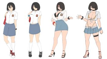 breasts ela_angraeni_(revian_samuel_dani) evolution indonesian_high_school_uniform original reference_sheet rev60 shirt tied_shirt tongue tongue_out underboob variations