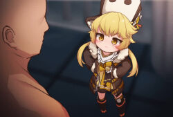 1boy 1girl animated blonde_hair clothed_female_nude_male faceless faceless_male hands_on_own_hips hat honkai:_star_rail honkai_(series) hook_(honkai:_star_rail) humiliation imminent_rape laughing loli looking_at_another mochikushi nude standing tagme twintails video yellow_eyes