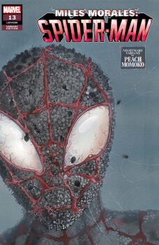 Rule 34 | 1boy, absurdres, aqua background, artist name, bug, character name, comic cover, company name, copyright logo, copyright name, cover, highres, horror (theme), logo, male focus, marvel, miles morales, monster, monster boy, monsterification, no pupils, official art, peach momoko, portrait, signature, silk, solo, spider, spider-man (miles morales), spider-man (series), spider web, veins
