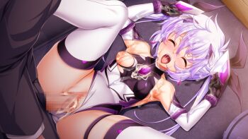 1boy 1girl armpits arms_up bare_shoulders black_gloves black_ribbon blush breasts censored chest_jewel closed_eyes clothed_sex clothing_aside covered_navel cum cum_in_pussy cum_on_body cum_on_breasts cum_on_clothes cum_on_hair cum_on_upper_body detached_sleeves dutch_angle elbow_gloves exs-tia_luna facial from_above game_cg gem gloves hair_between_eyes headgear hetero indoors jewelry kamitsurugi_ouka kouyoku_senki_exs-tia_concert large_variant_set leotard leotard_aside long_hair long_sleeves lying magical_girl missionary mosaic_censoring nipples non-web_source official_art on_back on_floor open_mouth penis penis_out pussy rape ribbon sex shiny_clothes shiny_skin skin_tight small_breasts solo_focus spread_legs sugahara_touka thigh_strap thighhighs tongue tongue_out torn_clothes torn_gloves torn_leotard twintails vaginal variant_set very_long_hair white_hair white_leotard white_thighhighs