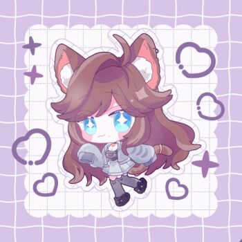 +_+ 1girl 7gatutrpg ahoge animal_ears animated animated_gif bead_tail_ornament bell blinking blue_eyes breasts brown_hair cat_ears cat_girl cat_tail chelzor_the_destroyer chibi collar fangs hood hoodie indie_virtual_youtuber large_breasts lowres neck_bell non-web_source pleated_skirt skirt slippers tail tail_ornament tail_ring tank_top vitual_youtuber