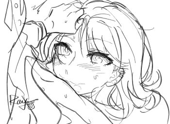 2girls bang_dream! bang_dream!_it&#039;s_mygo!!!!! blush chinese_commentary commentary_request cunnilingus ear_piercing greyscale hanasakigawa_school_uniform hand_on_another&#039;s_head highres monochrome multiple_girls oral piercing school_uniform shiina_taki simple_background sketch white_background yahata_umiri yoyoray20001996 yuri