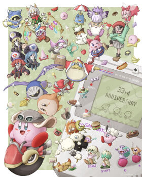 Rule 34 | absurdres, adeleine, anniversary, apple, banana, beret, black hair, blonde hair, blue eyes, blue hair, blush stickers, bow, bowtie, brown shoes, bun (kirby), burger, cake, cake slice, candy, character request, chef hat, chuchu (kirby), cone mouth, coo (kirby), copyright request, crossed arms, curry, curry rice, donut, escargon, flamberge (kirby), flower, food, francisca (kirby), fruit, frying pan, fumu (kirby), game boy, game boy (original), goggles, goggles on headwear, gooey (kirby), hair bow, hair over eyes, handheld game console, hat, heart, highres, holding, holding paintbrush, holding sword, holding weapon, hot dog, ice cream cone, invincible candy, kine (kirby), king dedede, kirby, kirby's dream land, kirby's dream land 2, kirby's dream land 3, kirby: planet robobot, kirby: right back at ya!, kirby: squeak squad, kirby (series), kirby 64, kirby air ride, kirby and the forgotten land, kirby star allies, kracko, maxim tomato, meta knight, mr. bright, mr. shine, multiple girls, nago (kirby), nightcap, nintendo, one eye closed, onigiri, open mouth, paintbrush, pink hair, pitch (kirby), purple eyes, red bow, red bowtie, red hair, ribbon (kirby), rice, rick (kirby), shoes, skirt, strawberry shortcake, susie (kirby), sword, takumiya boc, tongue, tongue out, waddle dee, waddle doo, watermelon, watermelon slice, weapon, wheelie (kirby), wheelie scooter, wings, zan partizanne