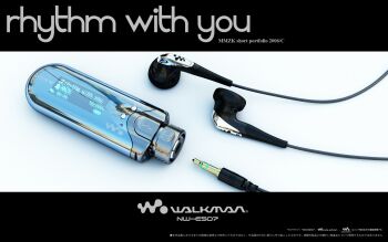 3d audio_jack commentary_request mp3_player digital_walkman earbuds earphones english_text highres letterboxed logo mmzk_(mimizuku) no_humans object_focus original simple_background sony still_life translation_request walkman_e_series white_background