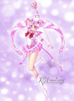 Rule 34 | aged up, bishoujo senshi sailor moon, bishoujo senshi sailor moon supers, boots, brooch, chibi usa, choker, cone hair bun, double bun, earrings, elbow gloves, eternal tiare, gloves, hair bun, hair ornament, heart, heart brooch, heart choker, high heel boots, high heels, highres, jewelry, k.g.fantasy, lips, magical girl, multicolored skirt, pink choker, pink hair, pink sailor collar, red eyes, sailor chibi moon, sailor collar, sailor senshi uniform, skirt, star (symbol), star earrings, super sailor chibi moon (stars), twintails, white boots, white gloves