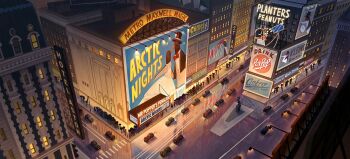 architecture billboard building car city city_lights cityscape commentary crosswalk english_commentary english_text highres hotel jacki_li lamppost motor_vehicle night original outdoors people rain reflection road scenery sign skyscraper standing street theater umbrella wide_shot window