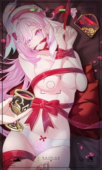 Rule 34 | 2girls, bdsm, bondage, bound, breasts, diamond-shaped pupils, diamond (shape), eden (honkai impact), elysia (hi love elf) (honkai impact), elysia (honkai impact), honkai (series), honkai impact 3rd, large breasts, long hair, m78 zaitaoaotezhanshi, multiple girls, panties, pink hair, purple eyes, symbol-shaped pupils, topless female, underwear, very long hair, white panties, yuri