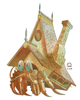 Rule 34 | absurdres, animal, animal focus, artist name, crab, crustacean, hermit crab, highres, house, lenta, no humans, original, shell
