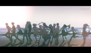 6+boys 6+girls aglaea_(honkai:_star_rail) alternate_costume anaxa_(honkai:_star_rail) animal_ears antenna_hair arms_behind_back artist_name barefoot beach belt black_border border bow breasts caelus_(honkai:_star_rail) castorice_(honkai:_star_rail) cat_ears cat_girl cerydra_(honkai:_star_rail) chrysos_heirs_(honkai:_star_rail) cipher_(honkai:_star_rail) closed_eyes closed_mouth clothes_lift collarbone collared_shirt commentary cyrene_(honkai:_star_rail) cyrene_(ripples_of_past_reverie)_(honkai:_star_rail) dan_heng_(honkai:_star_rail) day denxu0 dress dress_lift english_commentary floating_clothes floating_hair frills from_behind full_body hair_between_eyes hair_bow hands_in_pockets happy highres holding_hands honkai:_star_rail honkai_(series) hood hoodie hyacine_(honkai:_star_rail) hysilens_(honkai:_star_rail) laughing leg_up long_hair long_sleeves low_ponytail low_twintails march_7th_(honkai:_star_rail) medium_breasts medium_hair multiple_boys multiple_girls mydei_(honkai:_star_rail) off-shoulder_dress off_shoulder open_clothes open_hoodie open_mouth outdoors own_hands_together pants pectorals phainon_(honkai:_star_rail) pleated_skirt pointy_ears ponytail puffy_long_sleeves puffy_sleeves ribbon sand shadow shirt short_hair shorts sidelocks skirt sky sleeveless sleeveless_dress smile standing strapless strapless_dress summer sun sweater t-shirt tank_top trailblazer_(honkai:_star_rail) tribios_(honkai:_star_rail) turtleneck turtleneck_sweater twintails very_long_hair walking wavy_hair white_sky