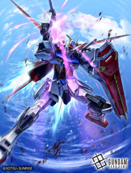 Rule 34 | aile strike gundam, arm up, copyright logo, copyright name, copyright notice, energy sword, gundam, gundam card game, gundam seed, highres, holding, holding shield, holding sword, holding weapon, logo, mecha, mecha focus, mobile suit, no humans, official art, robot, science fiction, shield, soezy, solo, strike gundam, sword, thrusters, v-fin, weapon, yellow eyes